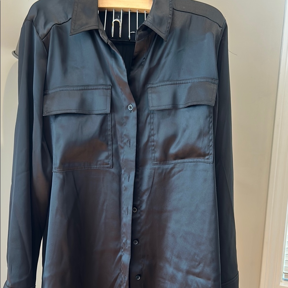Women’s Black silky oversized Button-Up Shirt